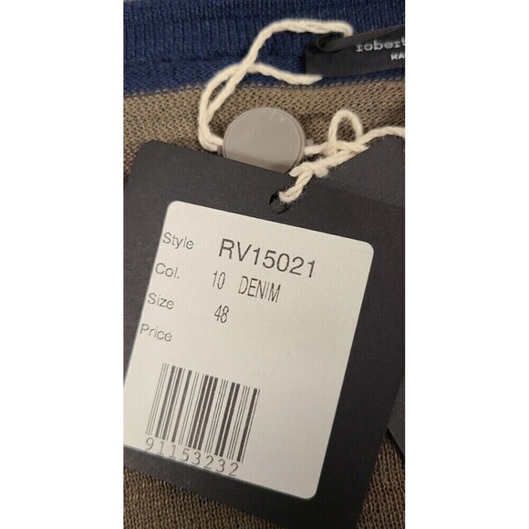 Roberto Collina Sweater Pullover Shirt Stripe Blue Tan Men's Sz 48 / US S NWT - Picture 8 of 9
